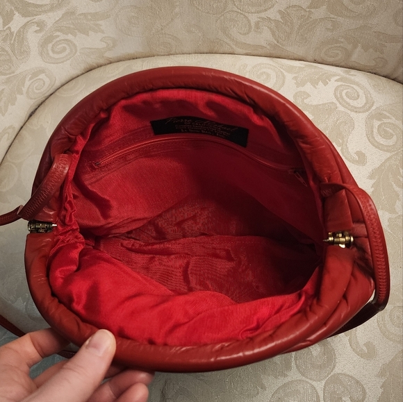 PIERRE MISHAEL Vintage 80s Red Leather Snake Print Crossbody Bag – Rare Sculptur - Picture 9 of 13